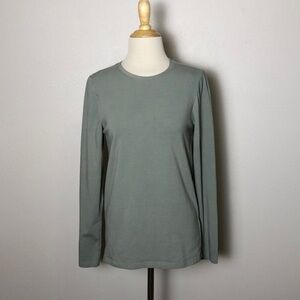 PACT Women's Large Light Sage Green Organic Cotton Blend Fitted Long Sleeve Tee